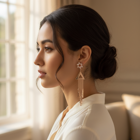 Rose Gold Triangle Tassel Earrings
