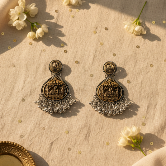 Oxidized Silver Gold-Plated Temple Earrings