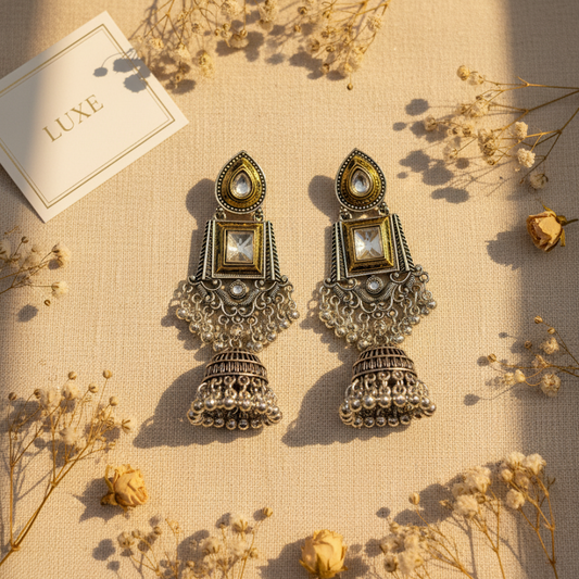 Fusion Dual Tone Jhumka Earrings