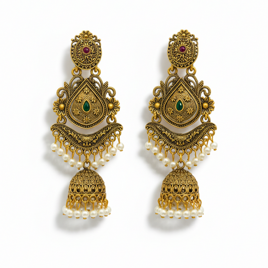 Traditional Matte Gold Long Earrings