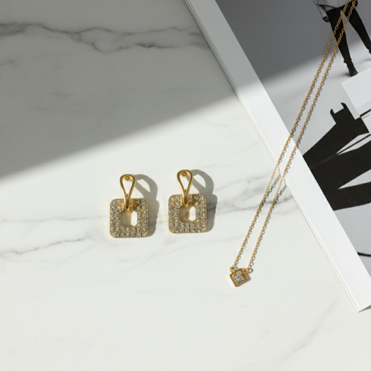 Stylish Gold Square Earrings