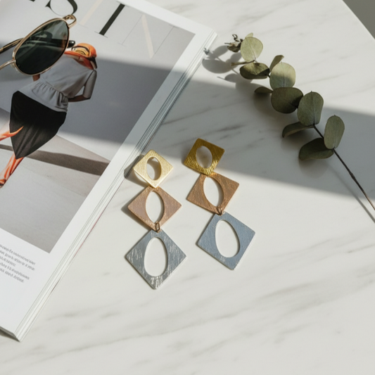 Geometric Diamond Shape Drop Earrings