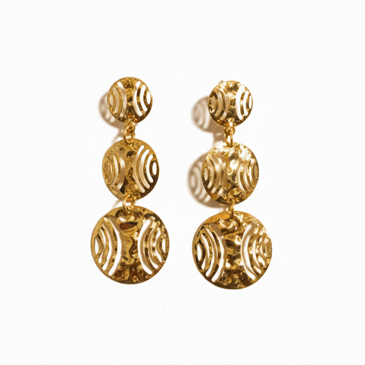 Three-Tier Gold Circle Earrings