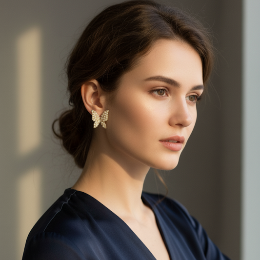 Pearl Studded Butterfly Earrings